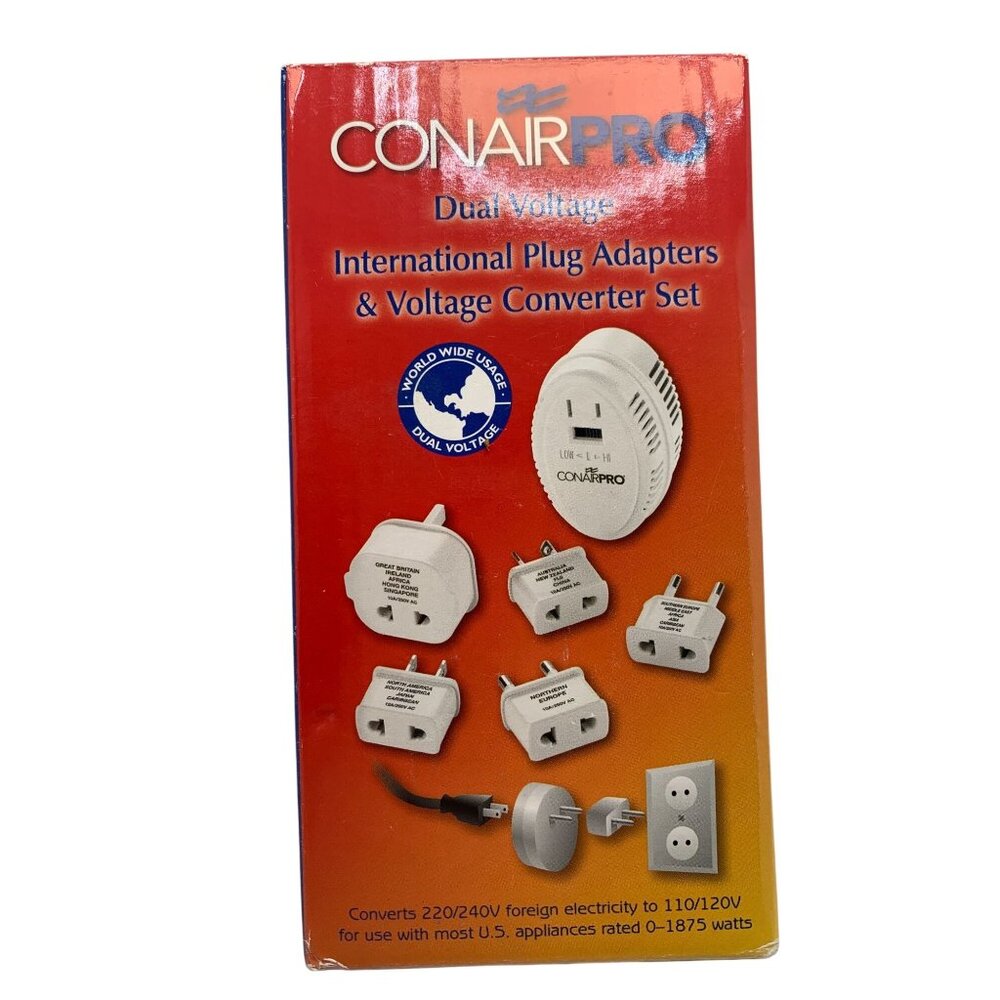 ConairPro Dual Voltage International Plug Adapters & Voltage Converter Set For T